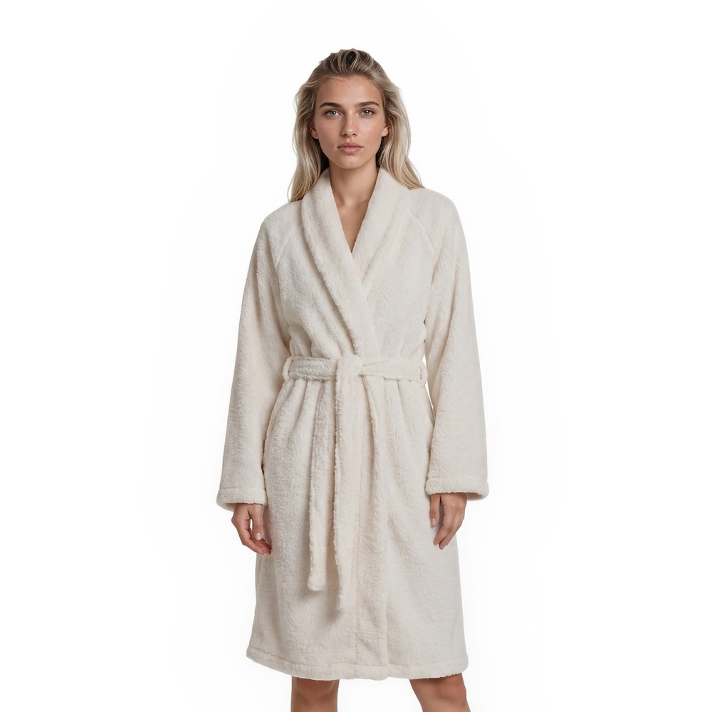 Haven Well Within Robe Womens Size Large Ivory Sherpa Fleece Belted Shawl Collar